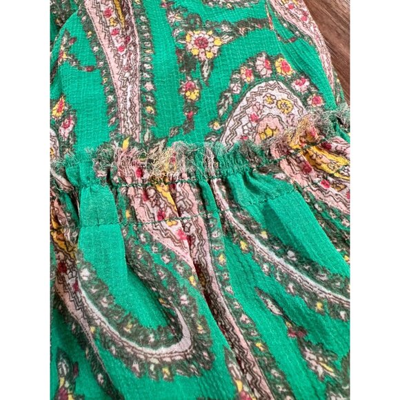 Urban Outfitters Rory Paisley Green Chiffon Tiered Mini Summer floral Dress S - Picture 2 of 5